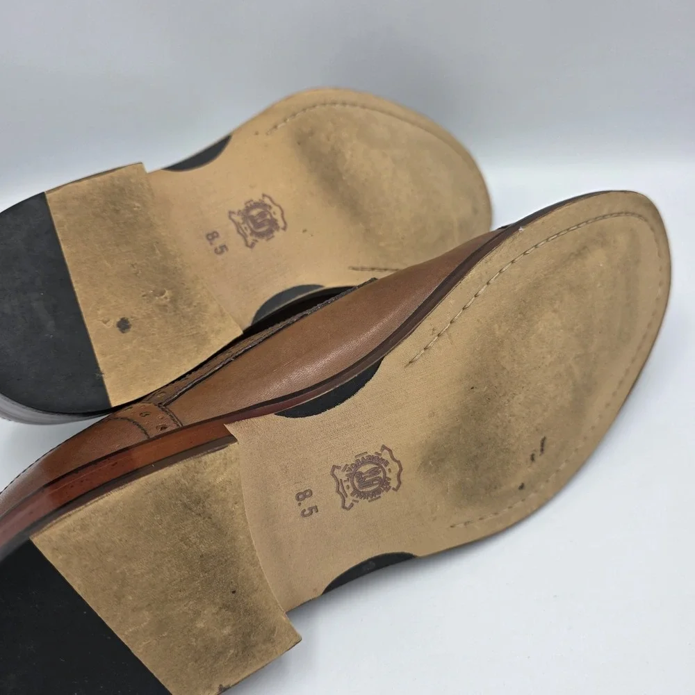 Joseph Abboud Saddle Brown‎ Men Cap Toe Derby Dress Shoes 8.5 Italian Leather